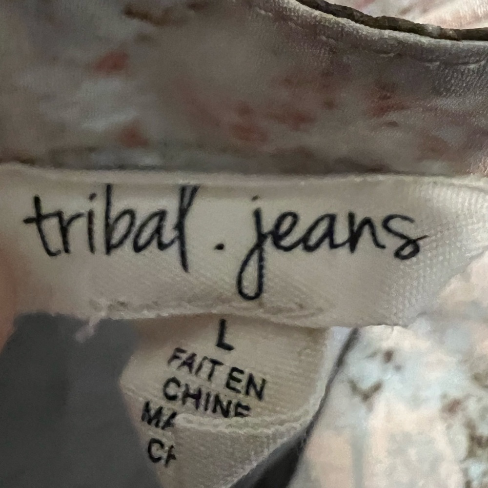 Tribal Jeans Large floral bohemian long sleeve V-Neck cream, brown & pink blouse - Picture 3 of 4